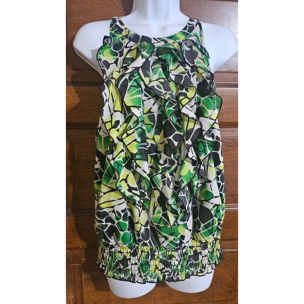 The Limited Sleeveless Flouncy Ruffled Neck Banded Hem Top